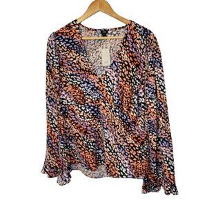 NWT River Island Long Sleeve Ruffle Cuff Pretty Sands Blouse Size 12